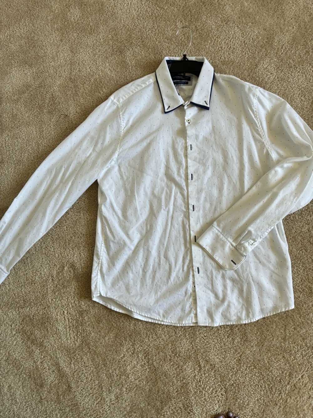 Denim & Flower White Dress Shirt with Navy Trim